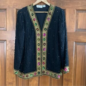 VTG Laurence Kazar Black sequin beaded evening jacket women’s large